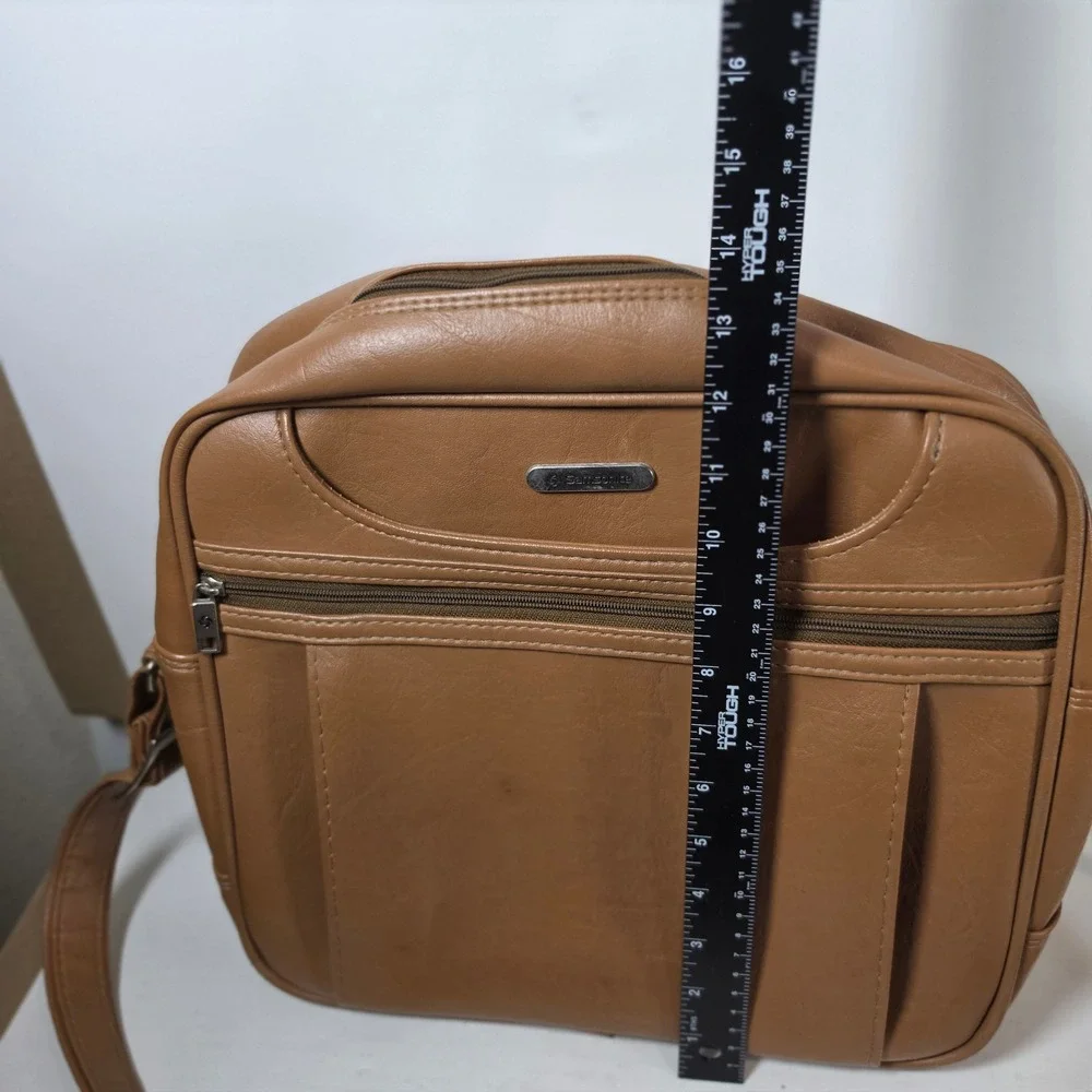 Samsonite Concord Vintage‎ Tan Faux Leather Messenger Bag Travel Shoulder Bag